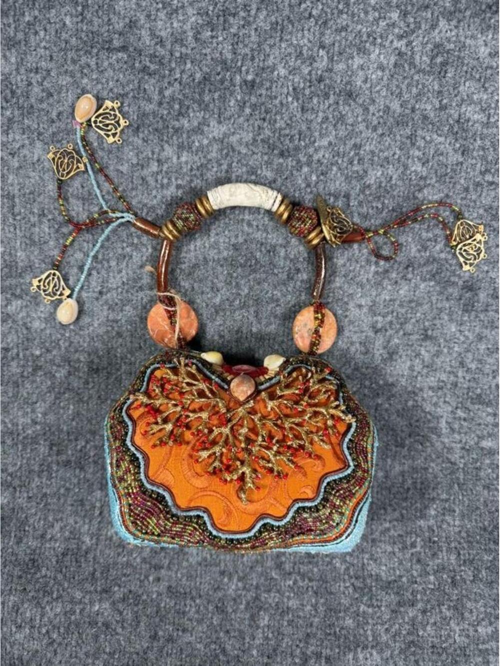 Mary Frances Beaded Embroidered Orange Handbag